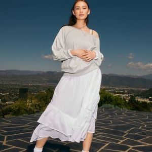 AE smocked high low midi skirt